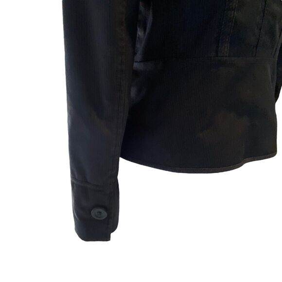 Ann Taylor Loft Gray Blue Denim Pinstripe Casual Blazer Lined Shoulder Pad 6 - Picture 7 of 13